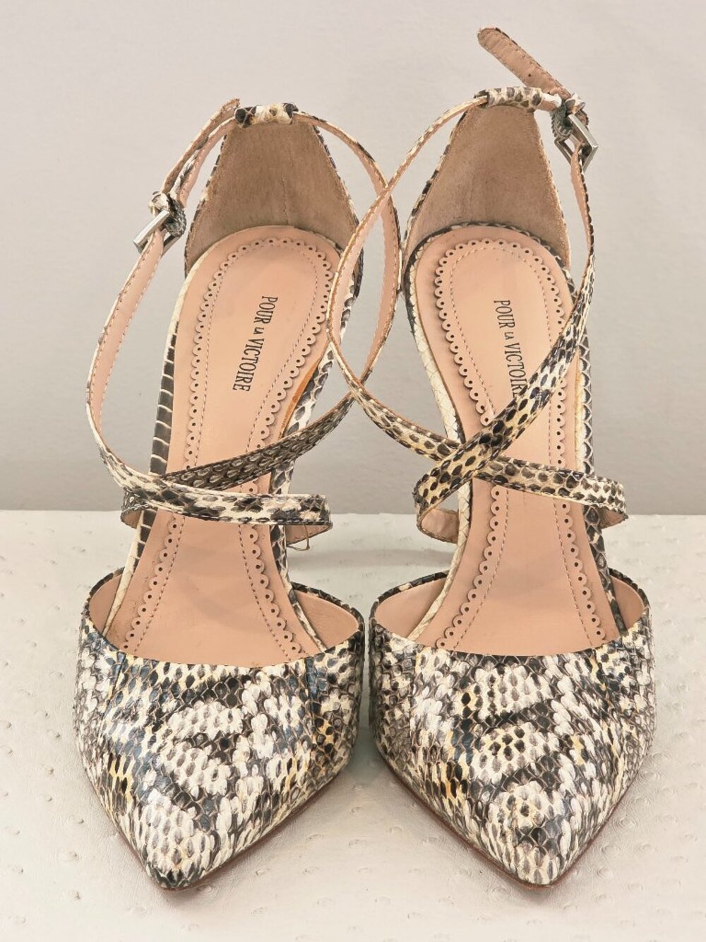 Vintage Pour La Victoire D'Orsay Pumps, Lizard, Ankle Straps, 4" heels, Like New
